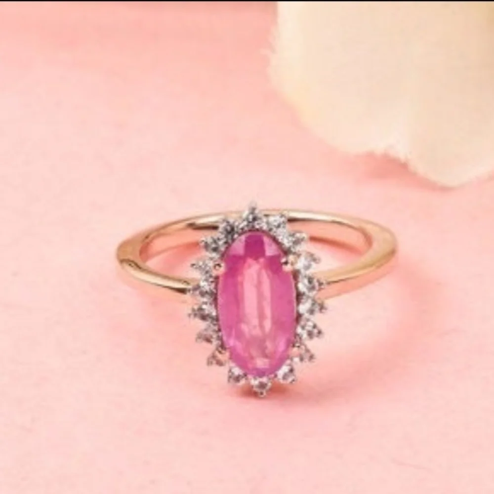 Genuine Pink Sapphire 💗 Ring Rose Gold/ Sterling Silver Size 6!